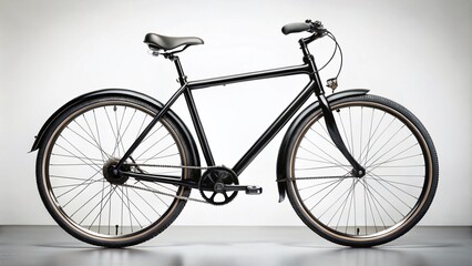Fototapeta premium Candid Photography of a Modern Black Bicycle with Electric Motor on a White Background Showcasing Innovative Design and Sustainability for Eco-Friendly Commuting Solutions