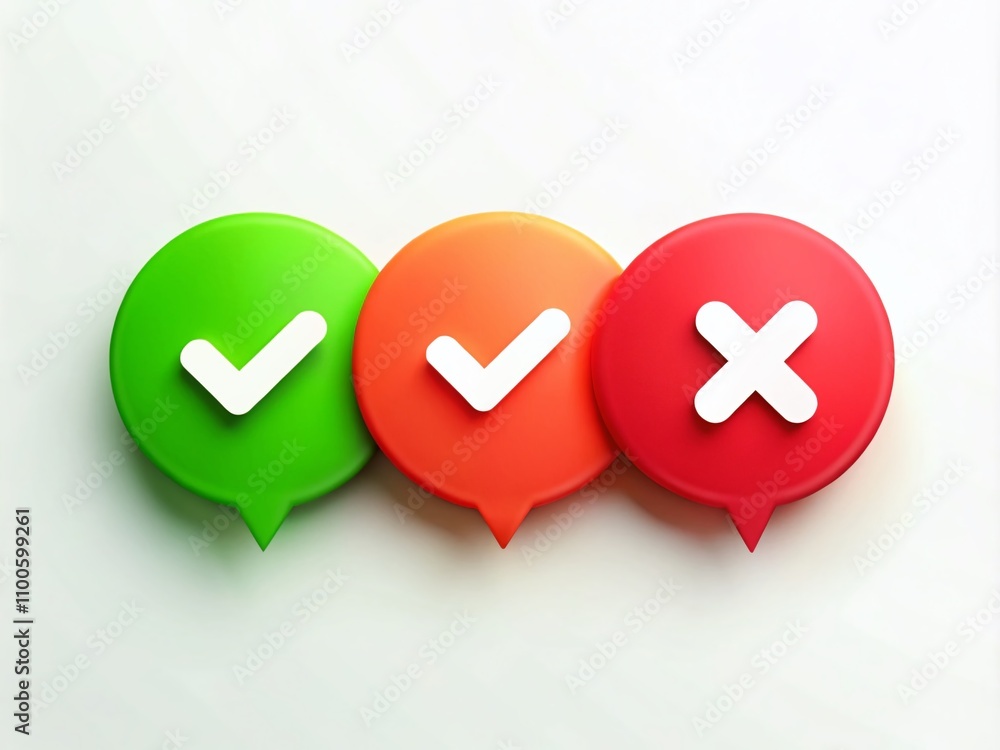 Poster candid photography of a simple design featuring three colorful chat bubbles representing agree, disa