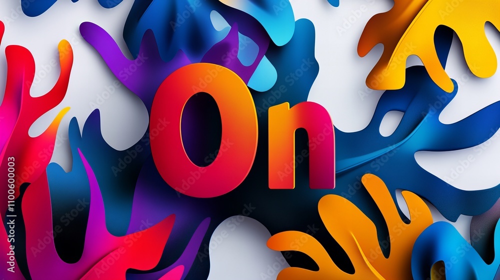 Poster vibrant abstract design with the word 'on' surrounded by colorful foliage patterns.