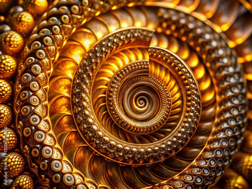 Poster captivating abstract spiral in golden hues: a macro photography perspective from above showcasing in