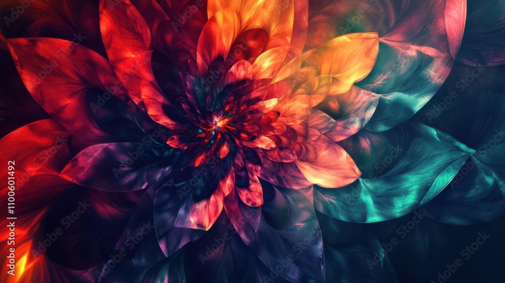 Poster vibrant, abstract 4k wallpaper featuring a kaleidoscope of colors and intricate patterns. dynamic sh
