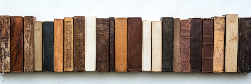 Aufkleber A lineup of books from different genres and eras rests on a clean white surface, showcasing their unique covers and spines. Generative AI
