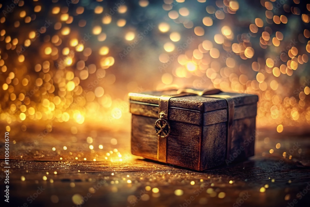 Poster captivating bokeh effect featuring a small closed box in an artistic sketch style for creative stock