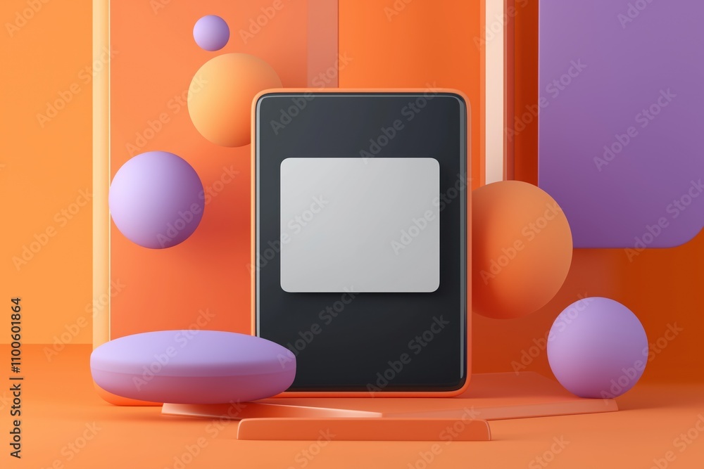 Poster 3d render mockup device interface. blank screen device on colorful abstract background. minimalist d