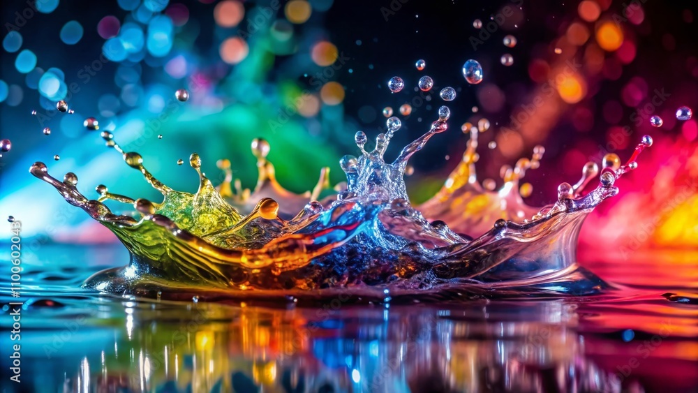 Poster captivating candid photography of colorful splashes of water creating dynamic patterns and reflectio