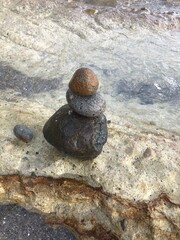 beach with rocks, clear ocean water