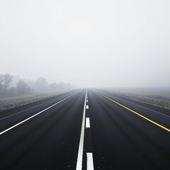 Fototapeta premium Highway with road markings under foggy weather, highway, cars