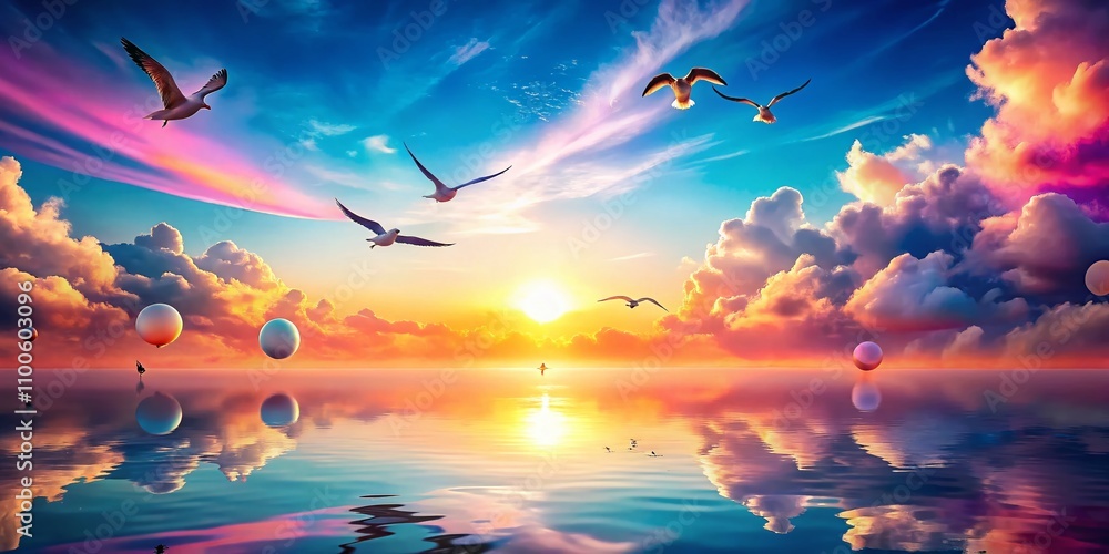 Poster captivating daytime gradient illustrations showcasing vibrant colors and abstract shapes for creativ