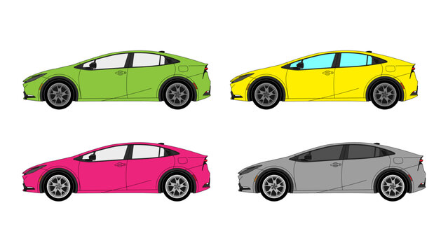 Toyota Prius Set Japan Hybrid Car Family Vector Speed Icon Environmental Friendly Icon Classic