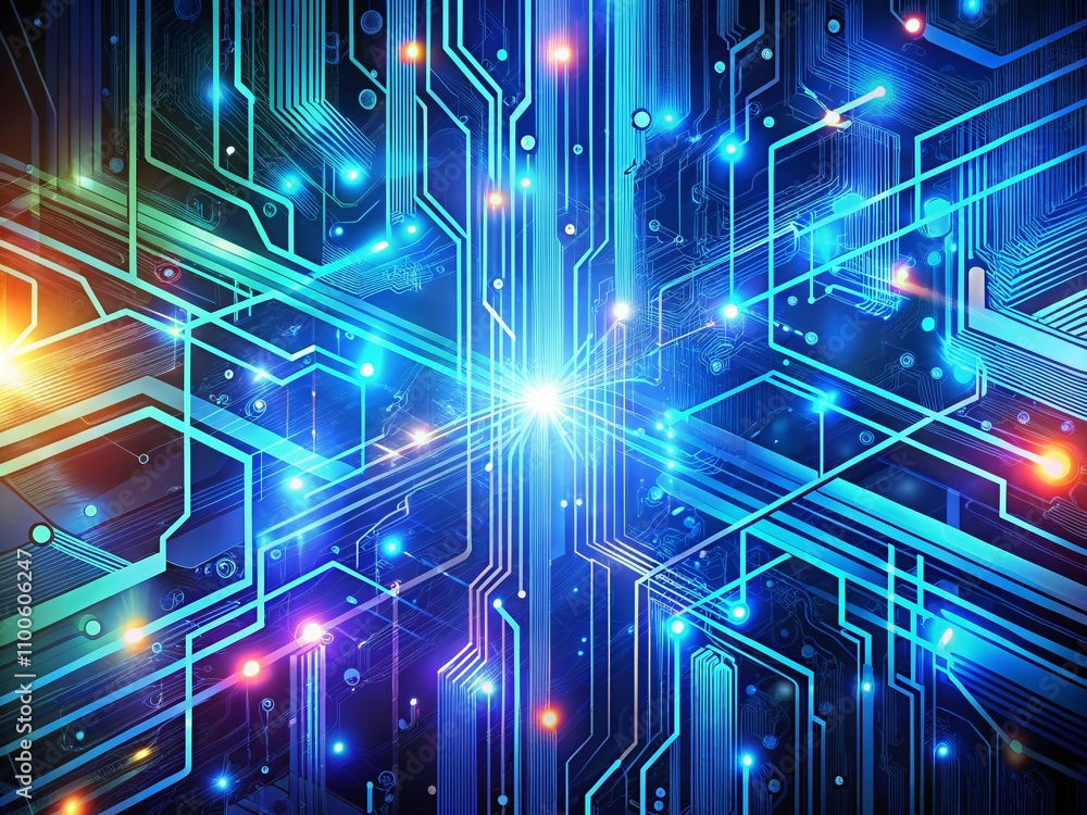 Poster captivating futuristic digital technology abstract background with brilliant blue hue and intricate 