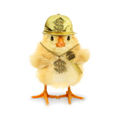 Rich rapper rap music chick flexing with golden microphone chain and cap. Musician singer concept idea funny image