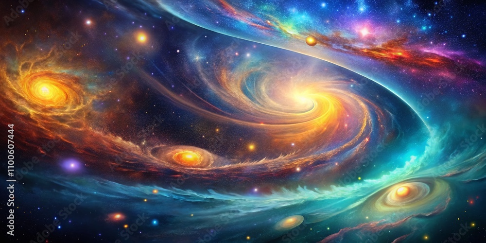 Poster captivating long exposure cosmos design background with vibrant colors and stellar patterns for crea
