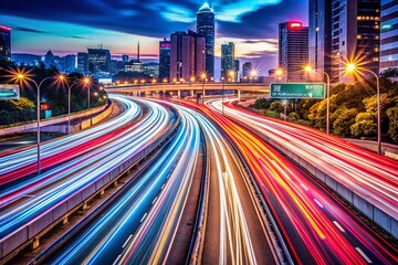 Fototapeta premium Captivating Long Exposure of Car Lights on a Highway at Night, Showcasing Movement and Energy in Urban Landscape Photography