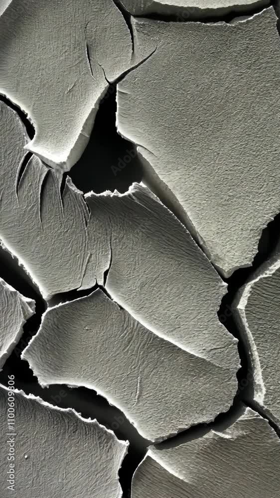 Poster cracked surface showing intricate patterns of dried material in monochrome tones captured up close i