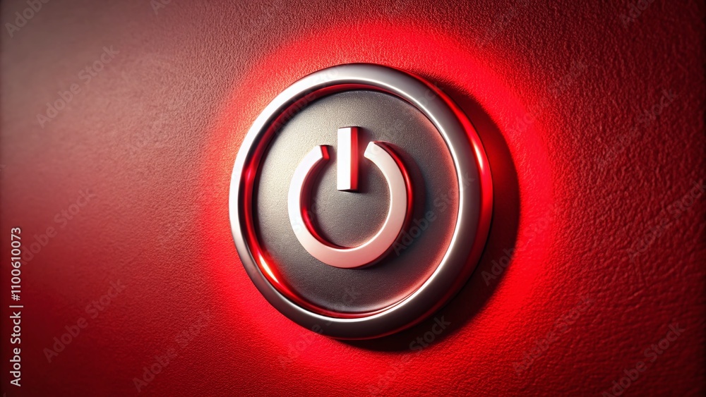 Aufkleber Captivating Macro Photography of a Power Button Symbol Against a Striking Red Background, Perfectly Illuminated in Low Light for Dramatic Effect