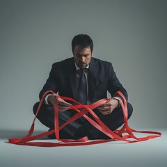 Businessman Struggling with Red Tape in a Corporate Environment