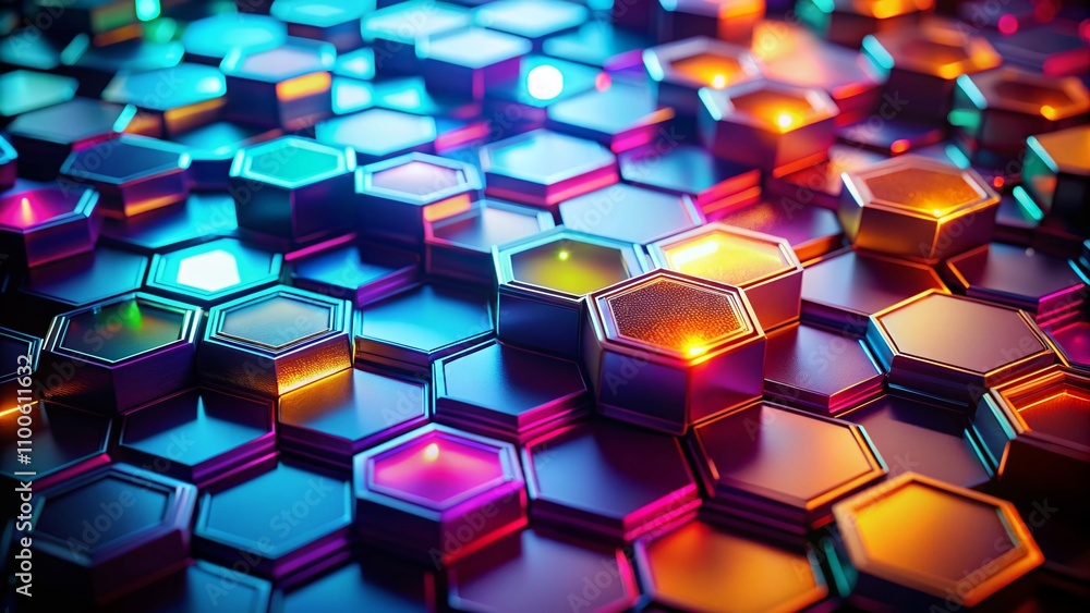 Poster captivating night photography of an abstract hexagon background, perfect for modern design and creat