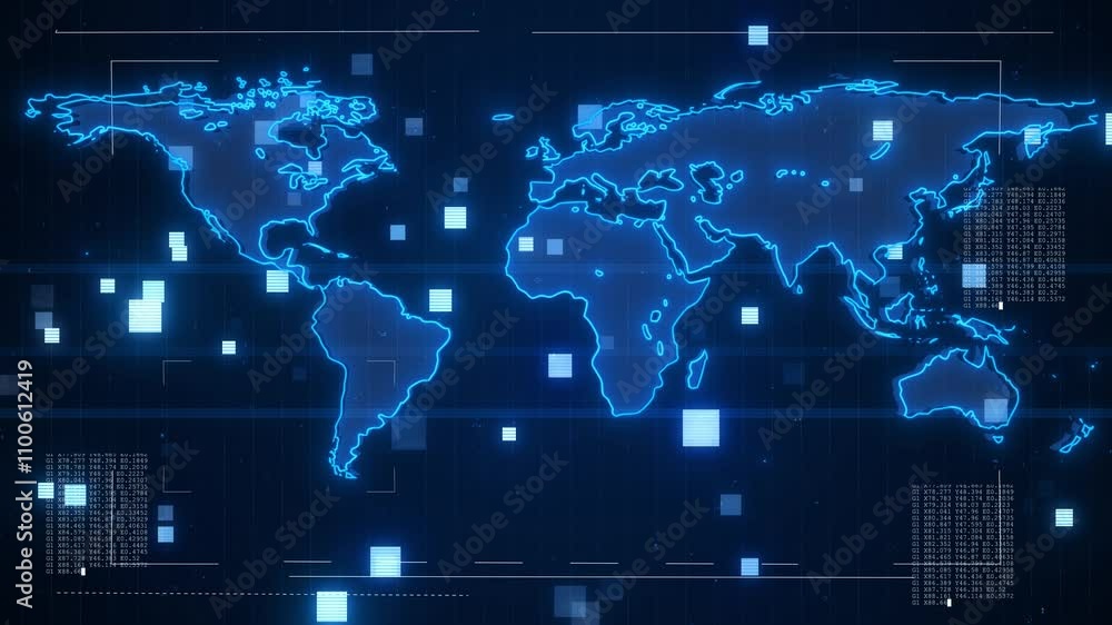 Aufkleber blue abstract background geographic map planet earth global network connection system internet persp