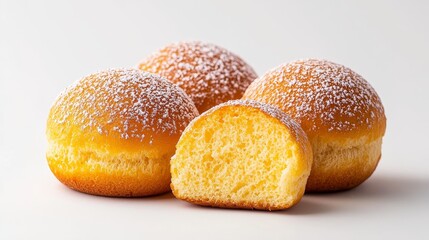 Pumpkin-inspired buns with natural creases, golden color, fluffy interior peeking from cracks, isolated with sharp focus on a white background