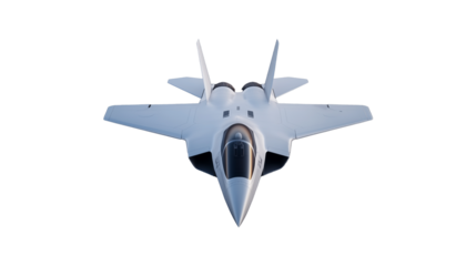 High-performance military jet aircraft design with sleek lines and advanced features on transparent background