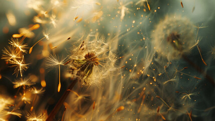 Dandelion Seeds in the Breeze: A close-up of dandelion seeds being blown away by the wind, capturing the fleeting nature of life.