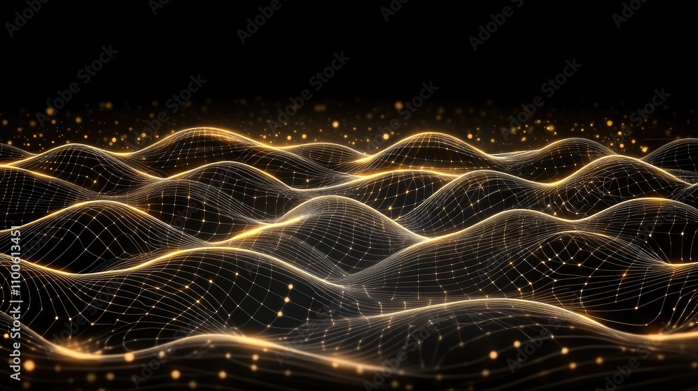 Poster abstract visual showcases glowing data lines combined with light particles, emphasizing big data tec