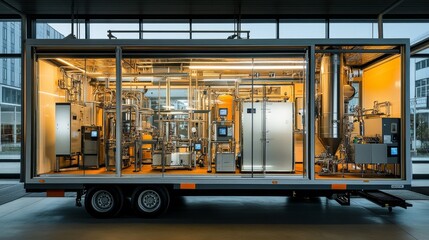 Naklejka premium Mobile Biodiesel Production Unit Demonstrating Small-Scale Renewable Energy Technology