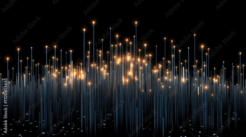Poster abstract visual showcases glowing data lines combined with light particles, emphasizing big data tec