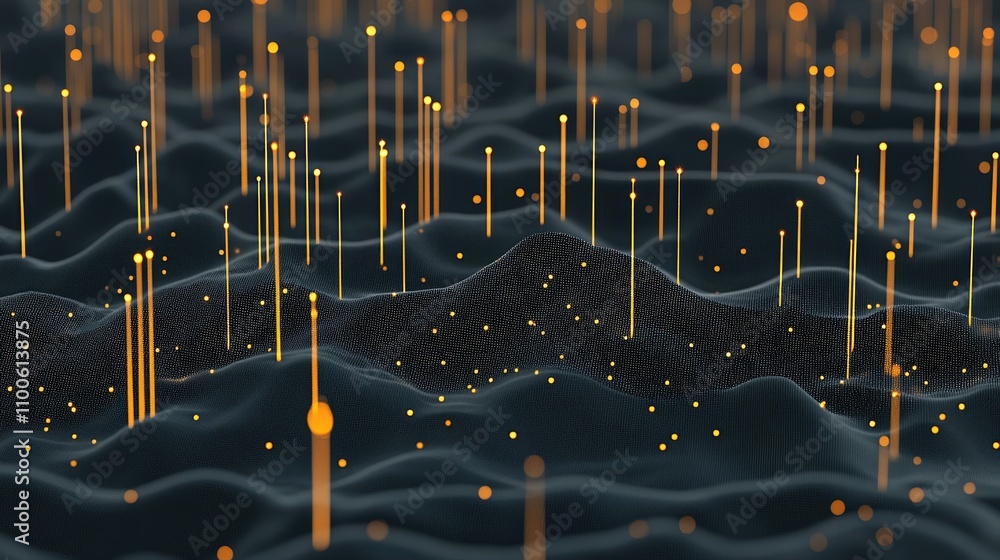 Poster abstract visual showcases glowing data lines combined with light particles, emphasizing big data tec