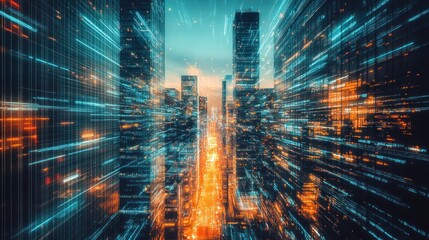 Fototapeta premium Futuristic Cityscape: A Symphony of Light and Speed