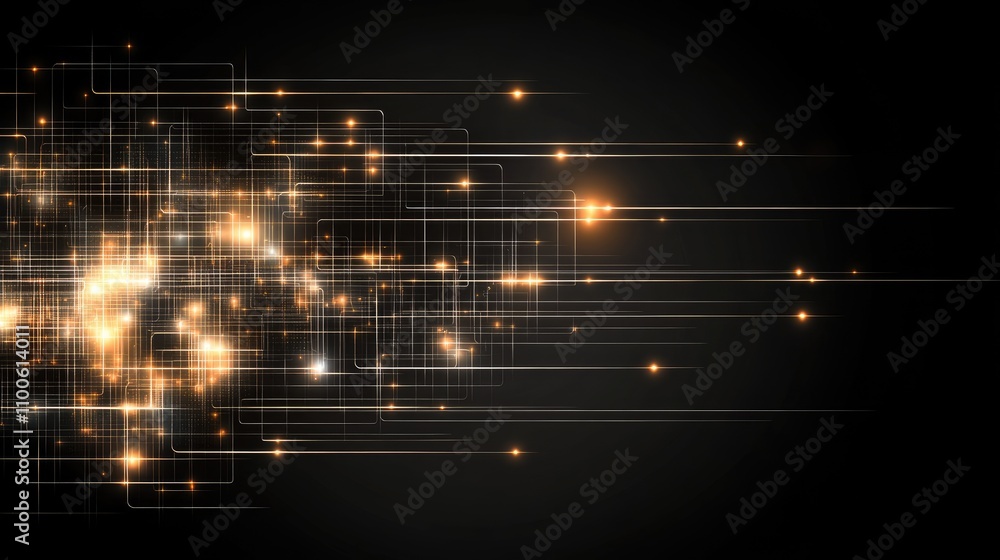 Poster abstract visual showcases glowing data lines combined with light particles, emphasizing big data tec