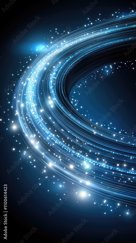 Poster abstract visual showcases glowing data lines combined with light particles, emphasizing big data tec
