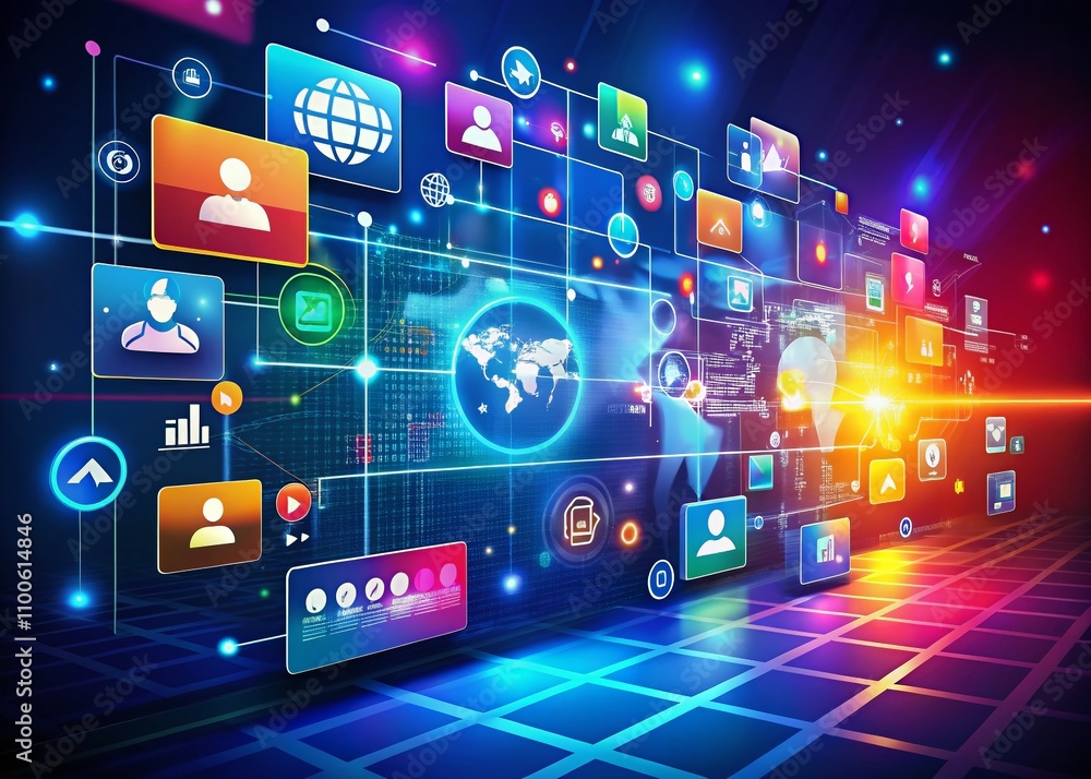 Poster captivating social network virtual screen background ideal for engaging digital content creation and