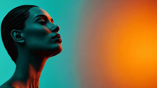 An optimistic illustration of the future, featuring a young Caucasian woman in a serene side profile silhouette.