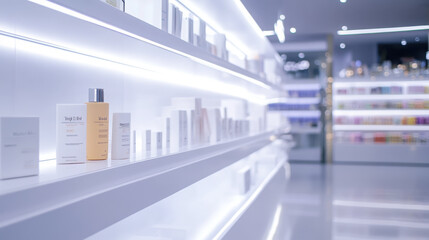 Obraz premium Minimalist store aisle design with bright lighting and modern product display