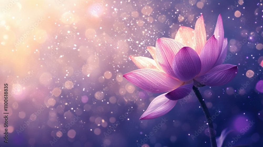 Poster elegant pink lotus flower with sparkling background and bokeh effect