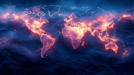 Fototapeta premium A world map with glowing lines illustrating delivery routes, representing efficient global logistics and connectivity