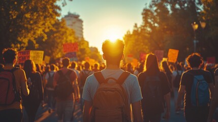 People participating in a peaceful protest, exercising their right to free speech, patriotism, civic engagement