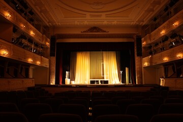 Different furniture and other decorations on stage in theatre