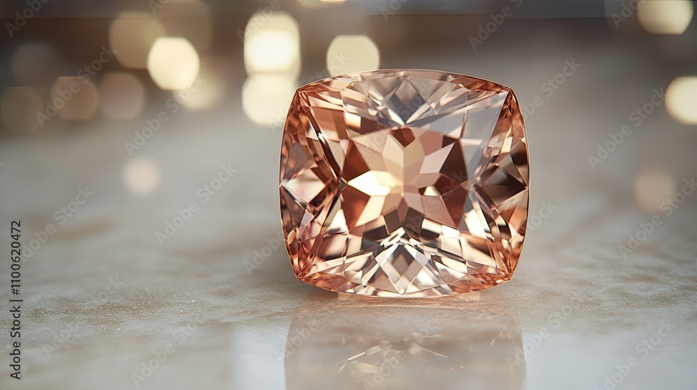 Aufkleber sparkling rose quartz gemstone on marble surface with soft bokeh