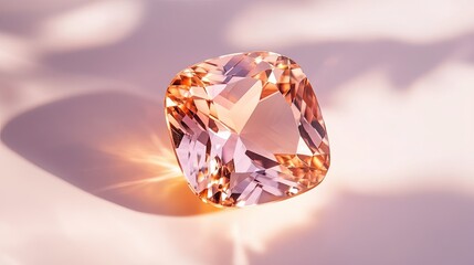 Elegant Pink Transparent Gemstone with Sparkling Facets and Light