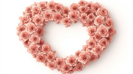 Obraz premium Heart-shaped rose wreath, delicate vector illustrations in soft reds and pinks, isolated on white, romantic Valentine's design