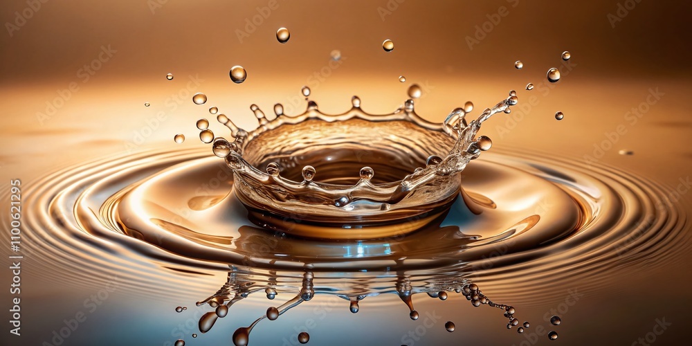 Poster circular splash of water in macro photography on a minimalist beige background capturing the eleganc