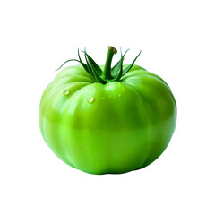 green tomato isolated with waterdrop on transparent background