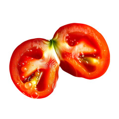 juicy red tomato slices with waterdrop isolated on transparent background