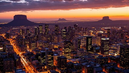 Obraz premium Generative AI, Cityscape at Sunset with Iconic Sandstone Monolith