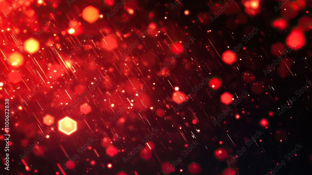 Poster abstract red bokeh background with light effects and glittering particles