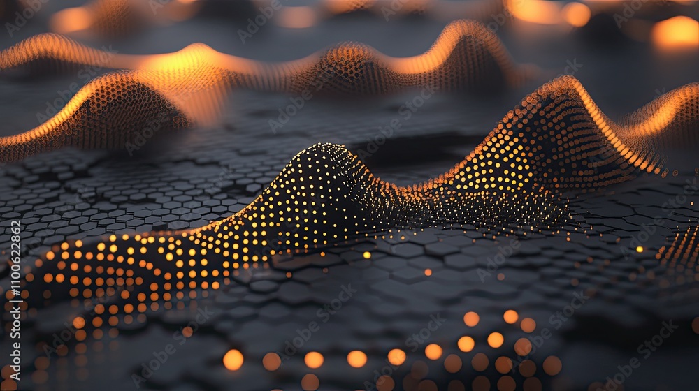 Poster abstract surface with glowing dots and textured pattern