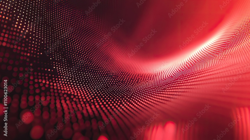 Poster abstract red digital technology wave pattern with dots and light effects