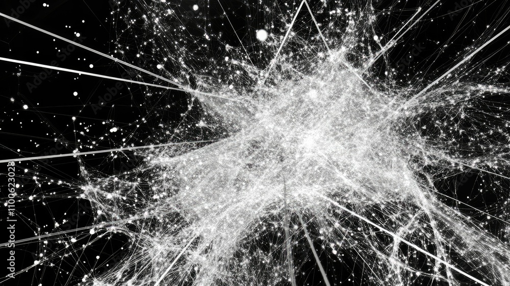 Aufkleber abstract digital design with light rays and particles on black background